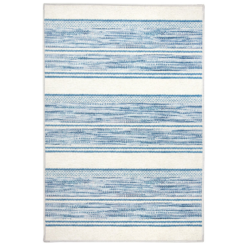 Ellington Machine Printed Polyester Striped Area Rug in Blue/White, Rectangle 3' x 5'