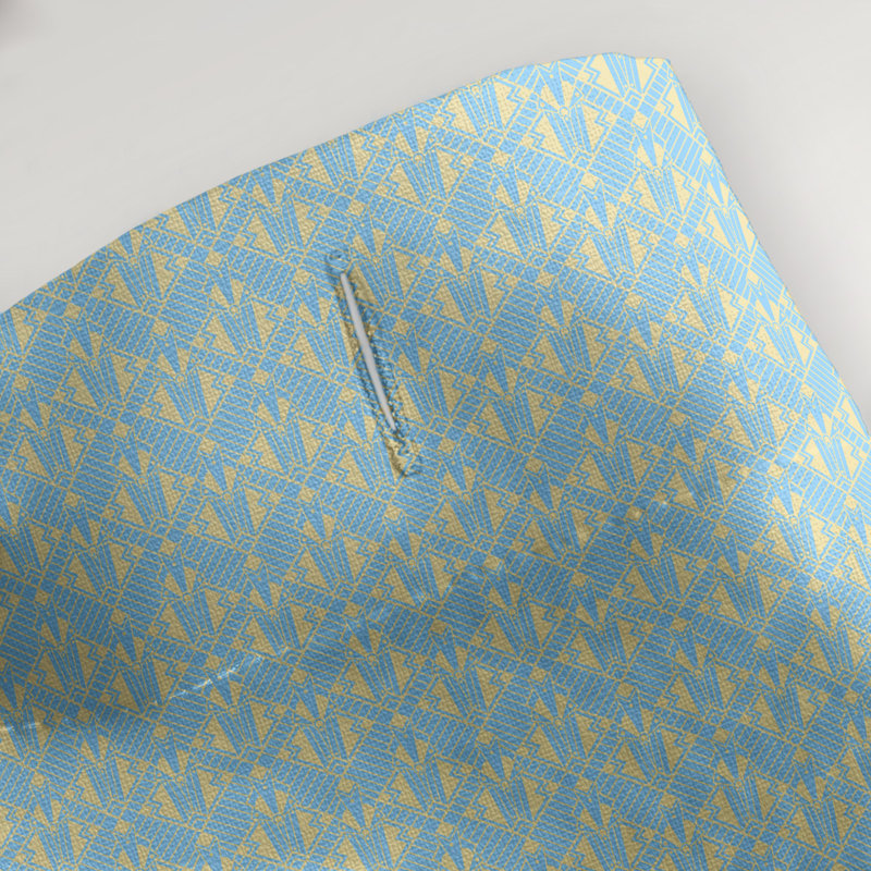 Rideau simple art déco, Bleu / rayure jaune 2