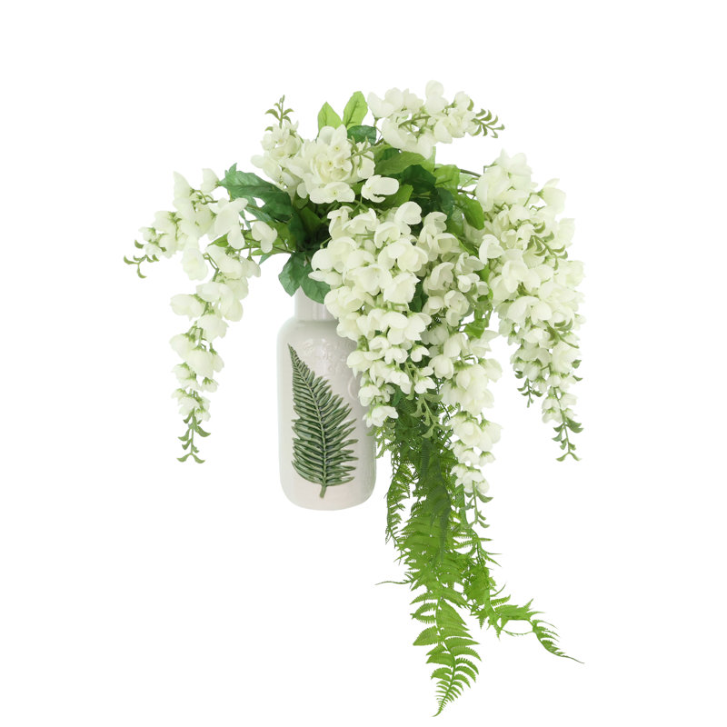 Wisteria and Fern Arranged in a Ceramic Pot