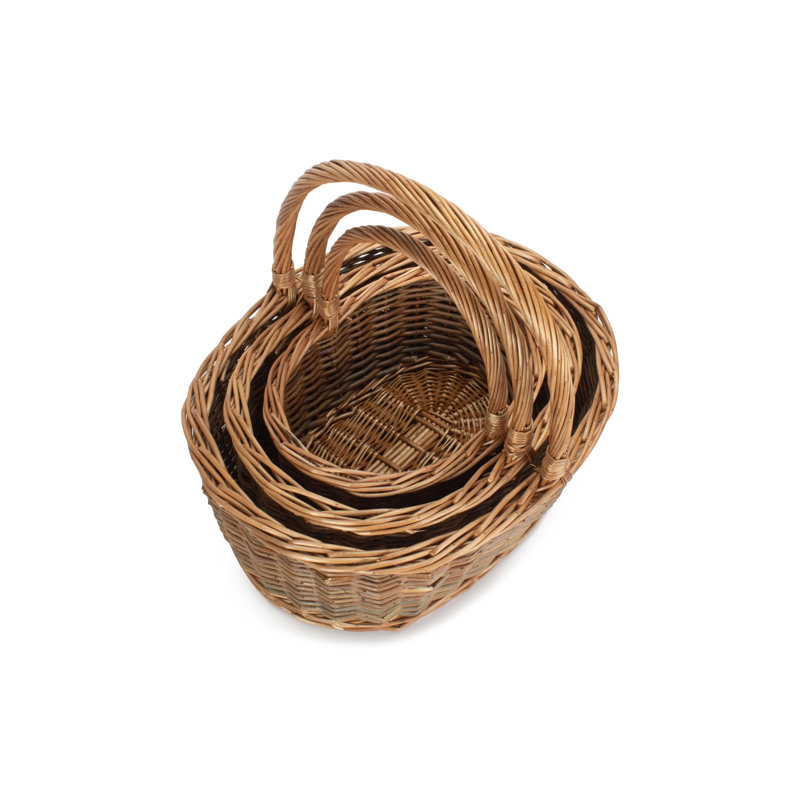 Lily Manor Wicker 3 Piece Unpeeled Willow Shopper Basket Set