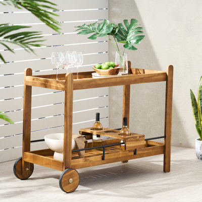 Mobile Bar Cart Made Of Wood And Metal - Black, 43.34" W X 22.59" D 31.61" H, Wine Bottle Accommodating Sophisticated Slat Design, Holds Bottles, Black