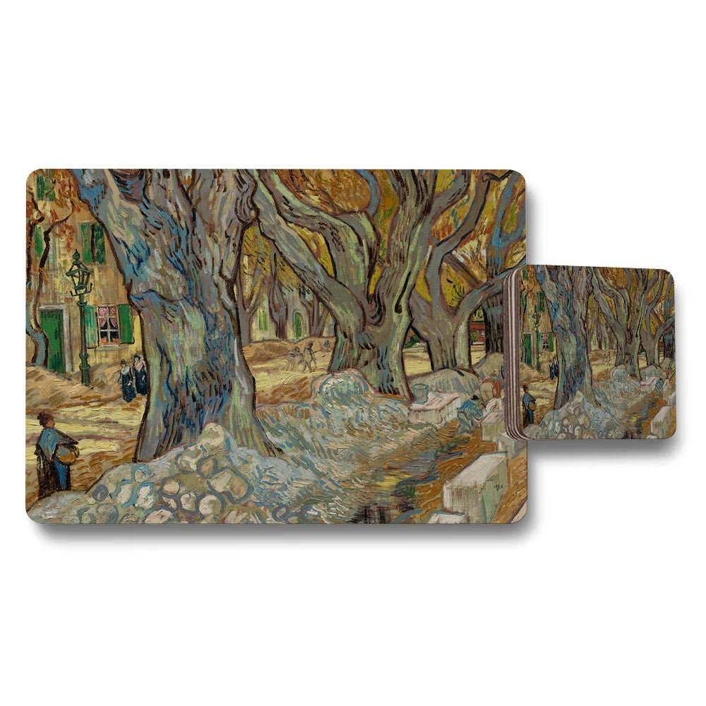 Impressionist Tree Lined Path Placemat And Coaster Set