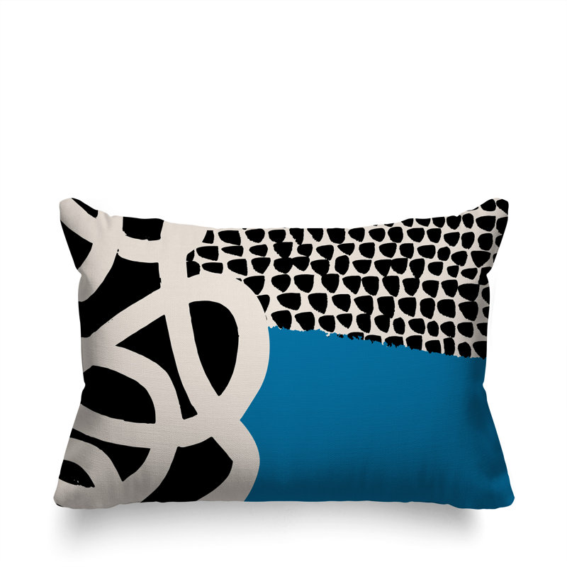 Oreiller rectangulaire réversible intérieur / extérieur Deo, H 18 po x l 25 po, Turquoise / noir / blanc cassé