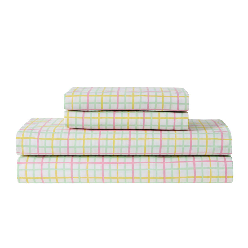 Hallmark Chromatic Grid Microfiber Bed Sheet Set, Queen, Queen
