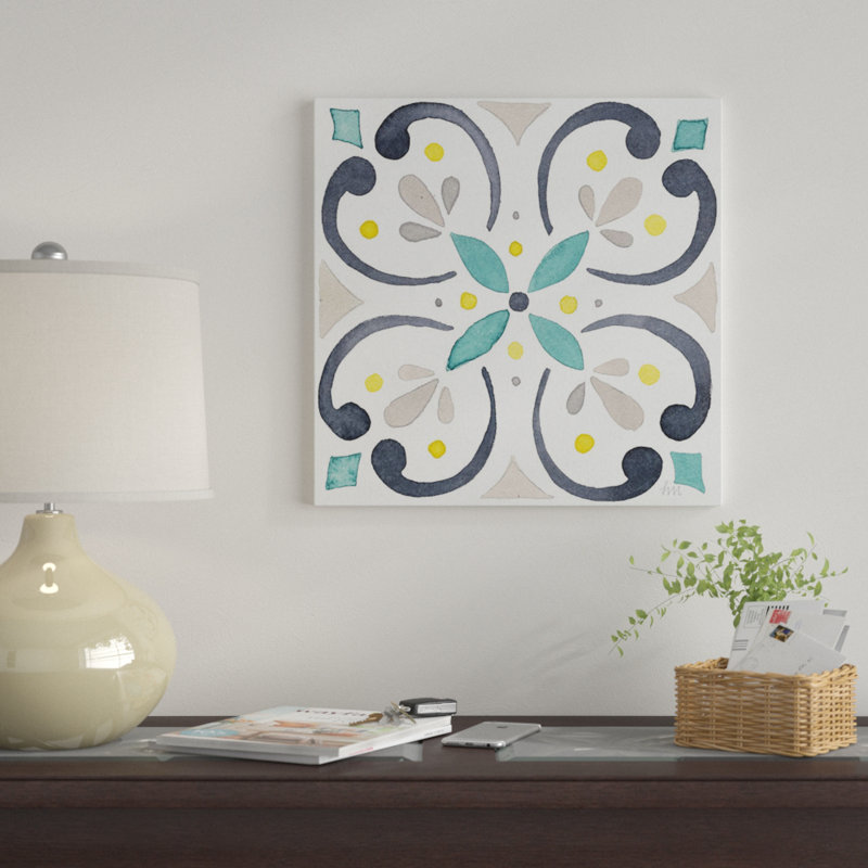 « jardin escapade tile iv white », reproduction sur toile, H 18 po x l 18 po x P 1,5 po, Toile tendue, Pas de tapis