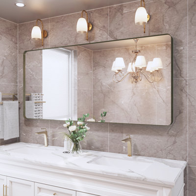 Lesamuel Filleted Corner Wall Mounted Bathroom and Vanity Mirror with Aluminum Frame