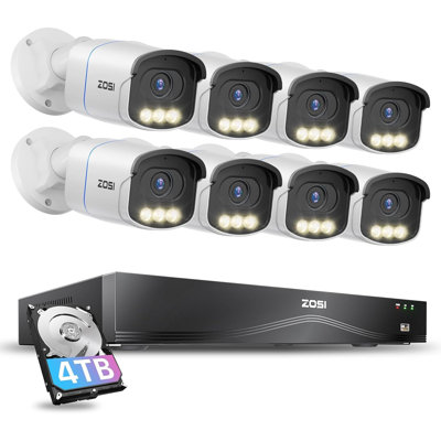 8CH 4K PoE NVR Security Camera System 4TB HDD, 8MP Outdoor Spotlight Security Camera, Aurora Lux Color Night Vision, 2-Way Audio