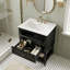 Meuble-lavabo de 24 po au design rétro avec lavabo en céramique standard, noir, 2 tiroirs et tablette ouverte, disposition de plomberie personnalisée, facile à nettoyer-130830792-130830797