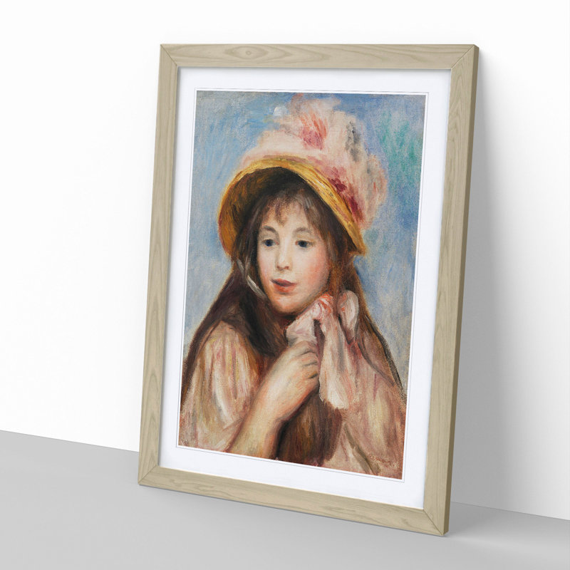 Pink Bonnet by Pierre-Auguste Renoir - Picture Frame Painting, Oak Framed, 65cm H x 48cm W x 2cm D