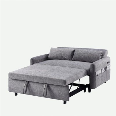 Canapé-lit double 55,1 po avec dossier réglable, poche de rangement, 2 coussins moelleux, port USB, convient au salon, à la chambre à coucher, à un appartement, au bureau, gris