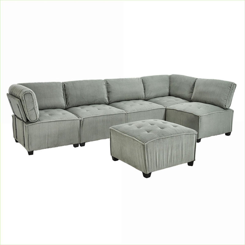 Sectional Sofas | 6-Seat U-Shaped Convertible Modular Couch, For Living Room | Mint Green | Corduroy, Mint Green Corduroy