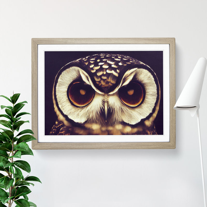 Exquisite Owl - Single Picture Frame Print, 34cm H x 46cm W x 2cm D, Oak Framed
