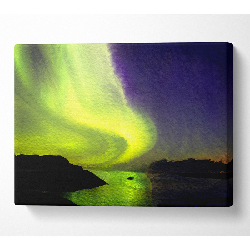 Northern Lights River Flow - Wrapped Canvas Print, 101.6cm H x 142.2cm W x 10cm D
