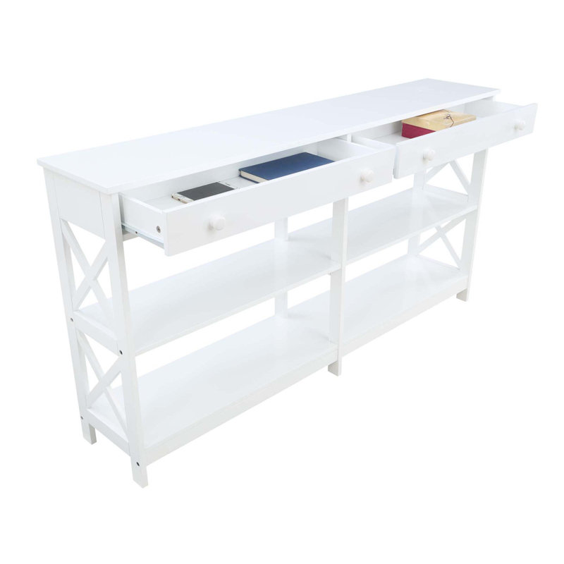Console 2 tiroirs 60 po avec tablettes Lemay, Blanc, H 31,5 po x l 60 po x P 12 po