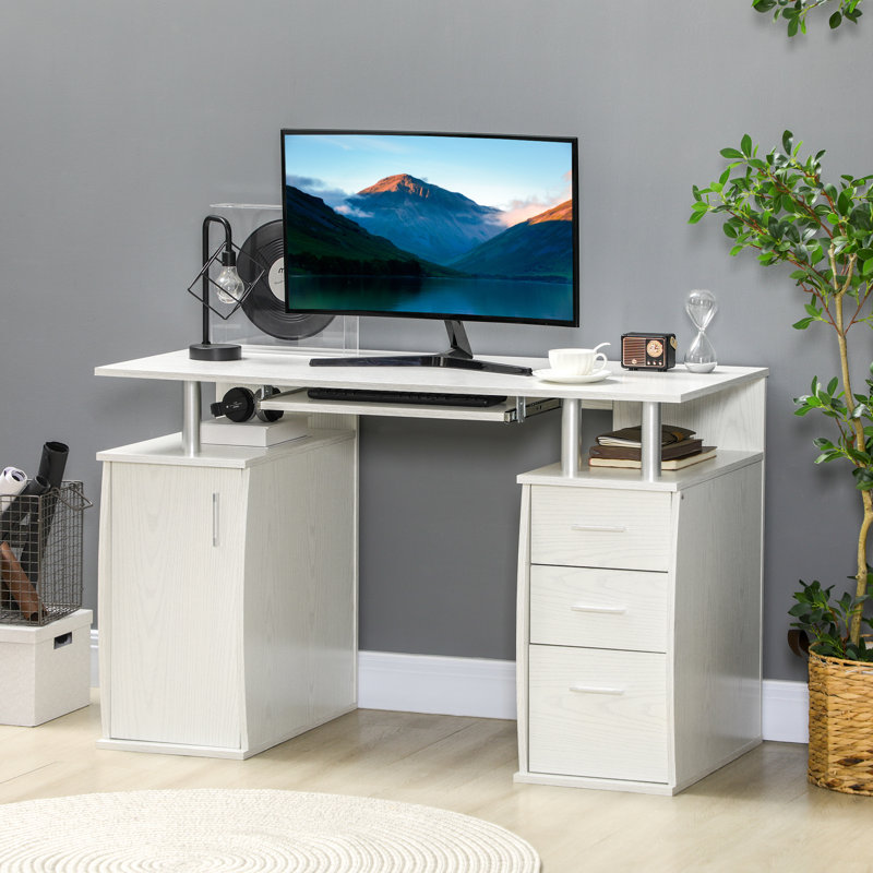 Kendell Computer Desk, White, 29.5" H x 47.2" W x 21.7" D