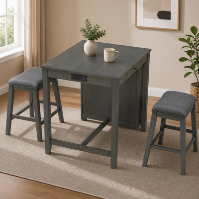 Ensemble table de bar de 36 po avec prise de courant, tiroirs latéraux et 2 tabourets rembourrés