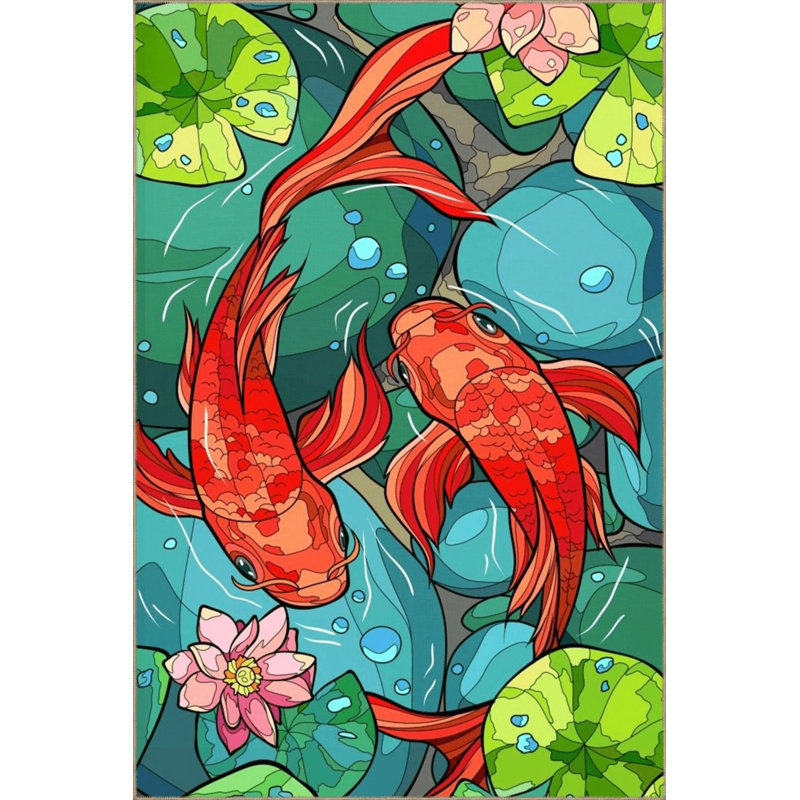 Creative Modern Decorative Carpet With Multicolored Rock And Koi Fish Pattern, Rectangle 3'4" x 5'