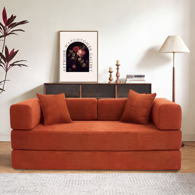Convertible Sleeper Sofa With Removable Armrests, Corduroy Fabric Sofa Couch, No Assembly Required For Living Room, Dorm, Studio