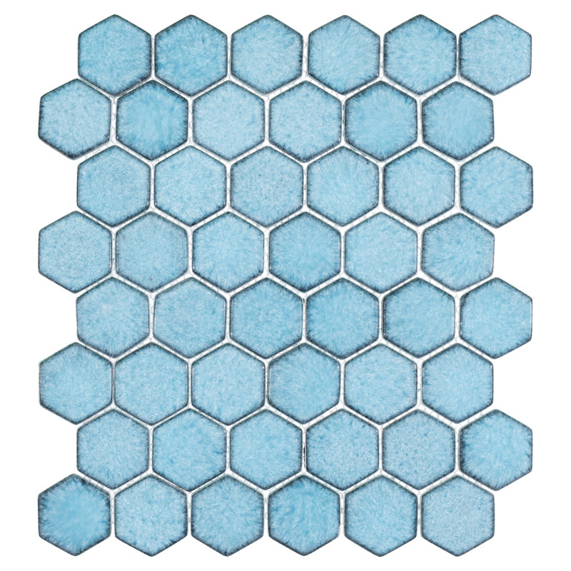 Honoro- Hexite Honeycomb Glass 2" Hexagon Mosaic Wall & Floor Tile, Blue
