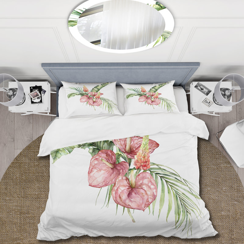 Ensemble de housse de couette tropical en polyester avec lupin et feuilles II