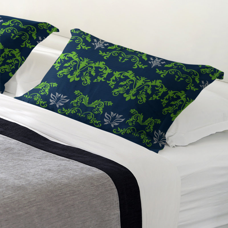 Football Baroque Pattern Pillow Sham, Standard, Polyester, Blue/Green/Silver