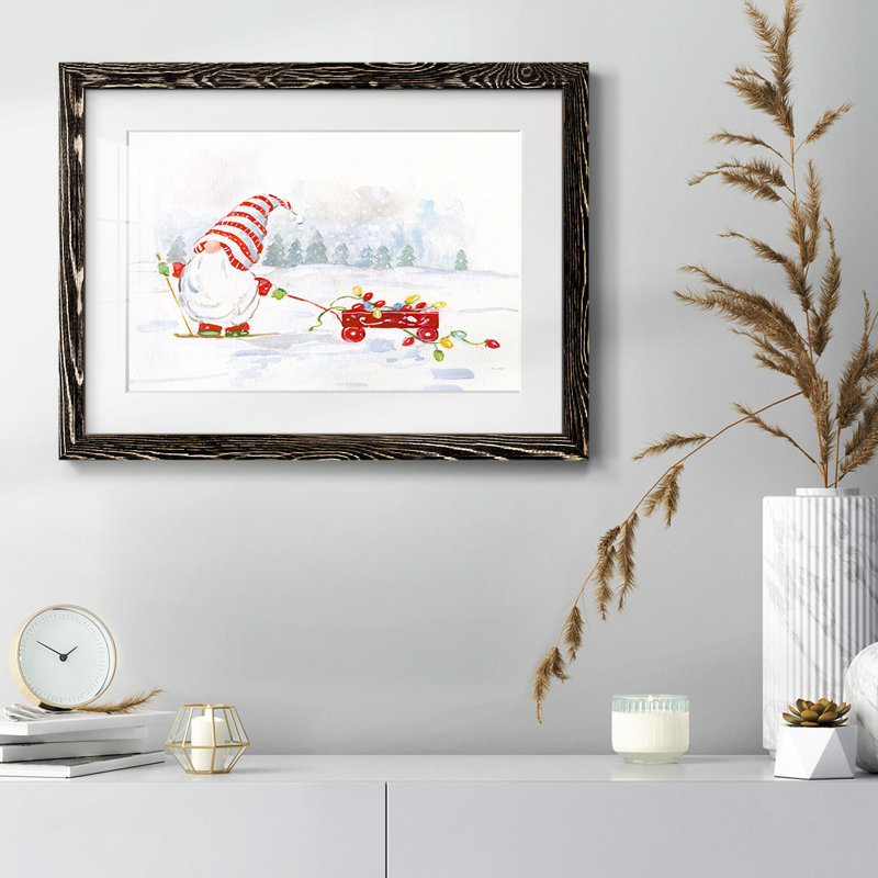 Hiver gnome II - reproduction encadrée rustique avec tableau mat, H 28 po x l 42 po x P 1,5 po, Noir