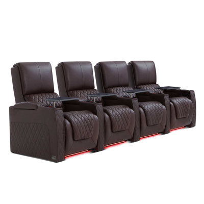 Genuine Leather Home Theater Recliner With Dual-Motor Zero Gravity, Adjustable Headrest, And 7-Color Ambient Lighting For Cinema-Inspired Lounging, Movie Nights, And Gaming,Set Of 4