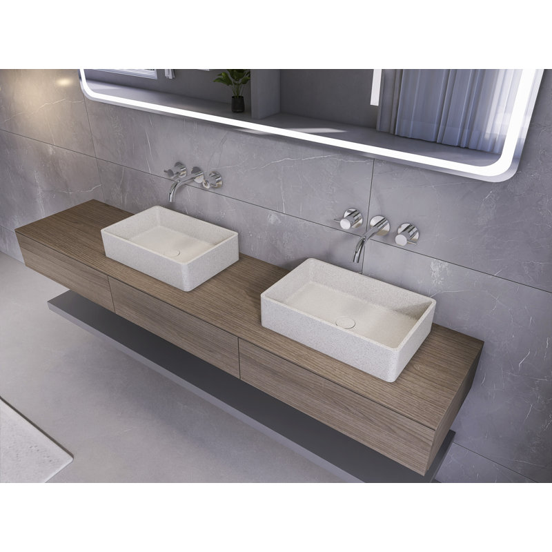 Lavabo de salle de bain rectangulaire en béton 19,68 ", beige et gris, mat, au-dessus du comptoir