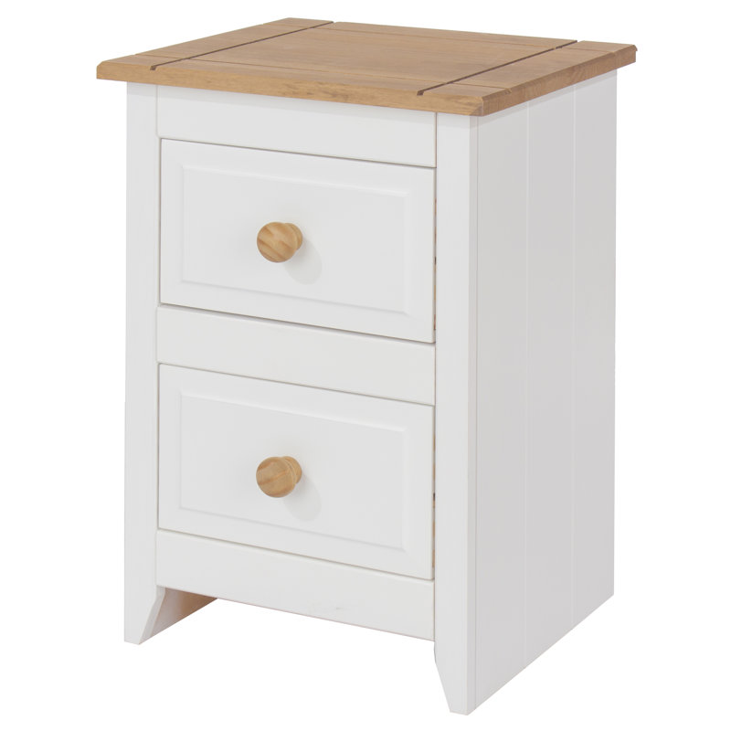 Robledo 2 Drawer Compact Bedside Table, Painted White and Antique Wax Top