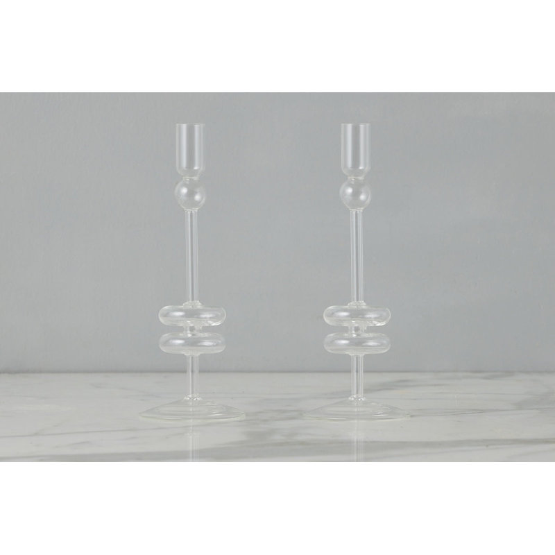 Glass Candlestick, Clear, 10" H x 4" W x 4" D