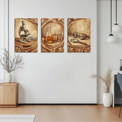 Vintage Science Laboratory Equipment Canvas Wrapped Wall Art Set Of 3 For Living Room Bedroom Home Office Decor