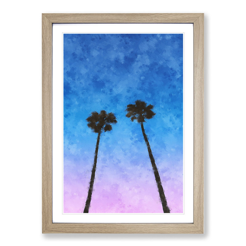 Two Palm Trees - Framed Print, 48cm H x 36cm W x 2cm D, Oak Framed