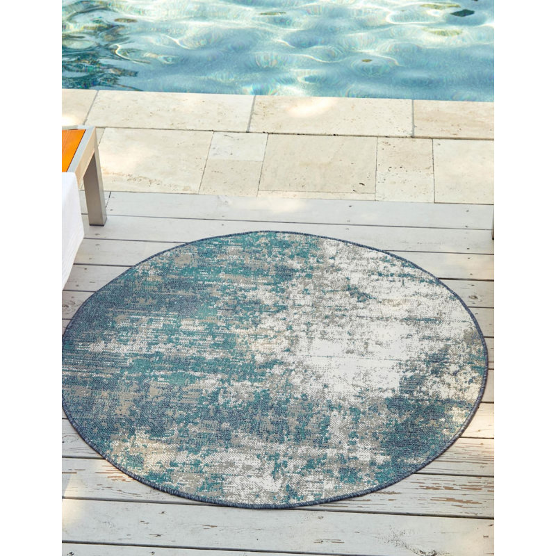 Tapis d'extérieur Ayton couleur océan, Rond 7 pi