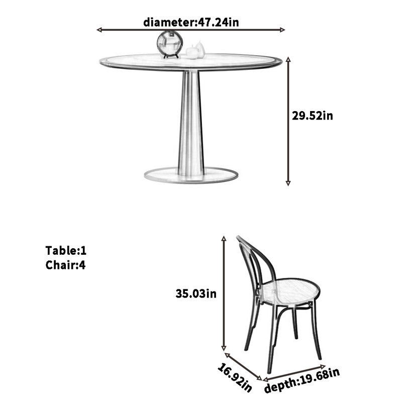 Combinaison simple de table à manger et de chaise en chêne, Noir, noir, noir, noir, Noir, noir, noir, noir