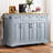 Large Embossed Textured Wheeled Kitchen Storage Island Cart with Rubber Wood Foldable Drop Leaf, Four Closed Storage Doors and Three Drawers, Four Stable Rolling Casters for Kitchen & Dining Room Storage Organization-2142097848