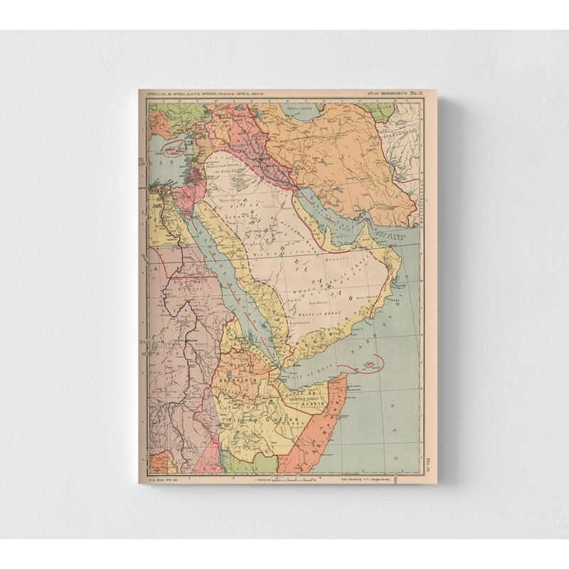 Moyen-Orient, Afrique - impression de carte ancienne d'Afrique, affiche du Moyen-Orient, carte rustique, H 40 po x l 30 po