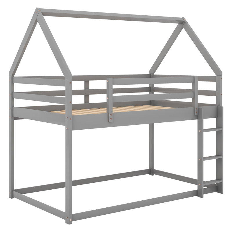 Lit superposé bas, lit maison avec échelle, Gris