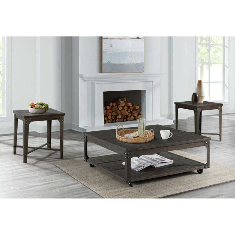 Cera Dark Walnut Square End Table with USB Ports