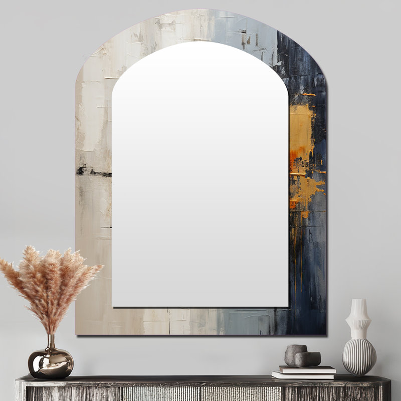 Abstract Cityscape II - Abstract Collages Arch Wall Mirror, Modern Asymmetrical Decorative Mirror, Printed Metal Art