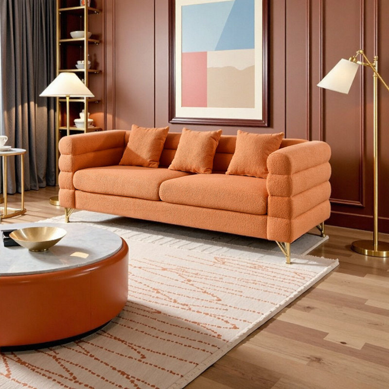Canapé modulaire 81 po à 3 places en tissu peluche 81 po | Coussin à assise profonde d'inspiration Art déco avec coussins pour le salon, la chambre à coucher et le bureau