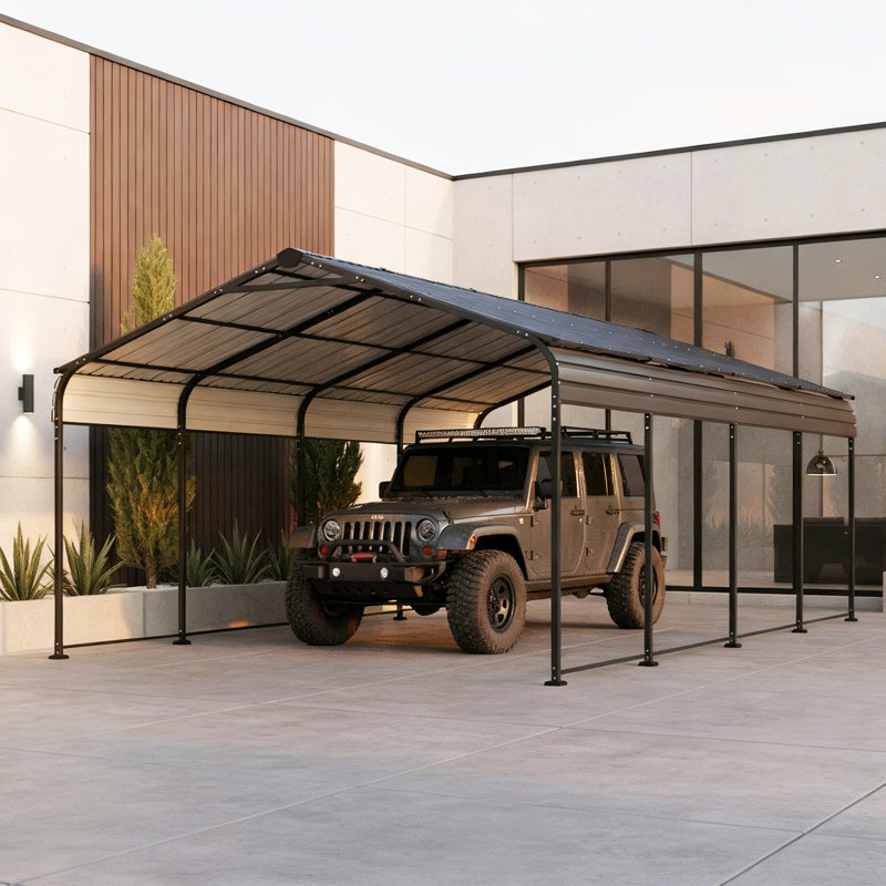 12x20 FT Heavy Duty Outdoor Metal Carport, Galvanized Steel Car Shelter