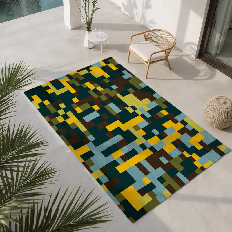 Tapis intérieur et extérieur Borded Blocks, Rectangle 1 pi 6 po x 2 pi 6 po