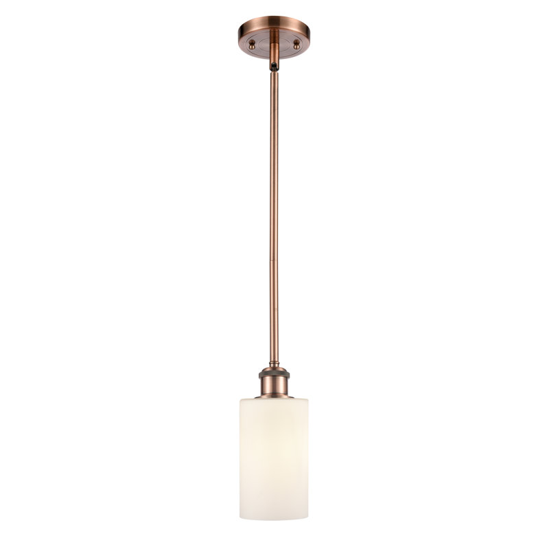 Luminaire suspendu cylindrique simple à 1 lumière Glessite, Blanc, Ampoule non incluse, Cuivre antique