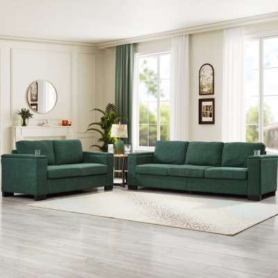 Salon à 5 places, rangement dans les accoudoirs et sous le siège, accoudoirs carrés, rembourrage moderne à ressorts hélicoïdaux confortables, accoudoirs