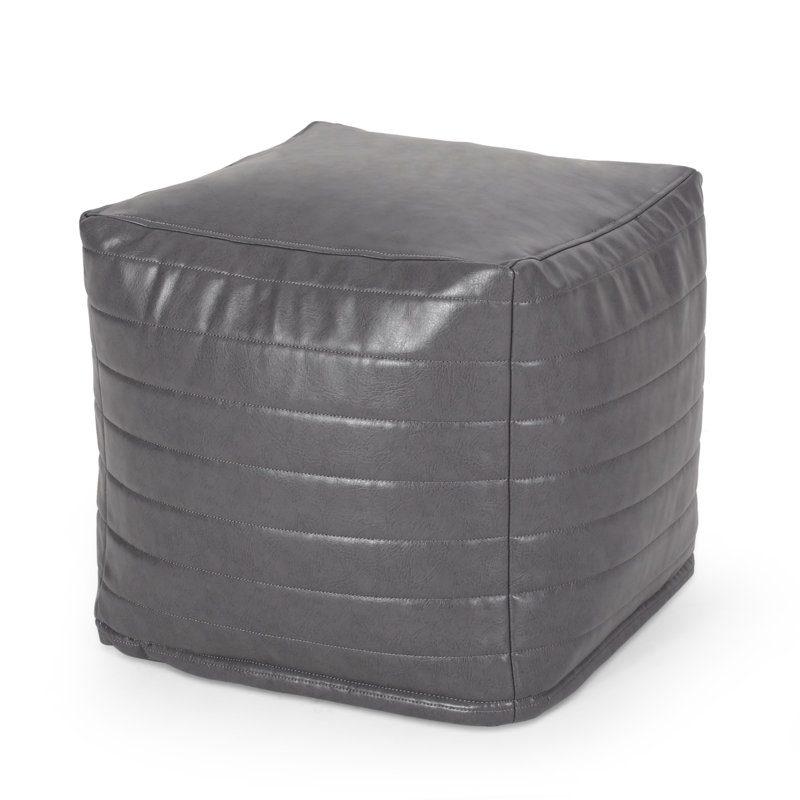 Candy Contemporary Faux Leather Square Pouf, Gray Faux Leather