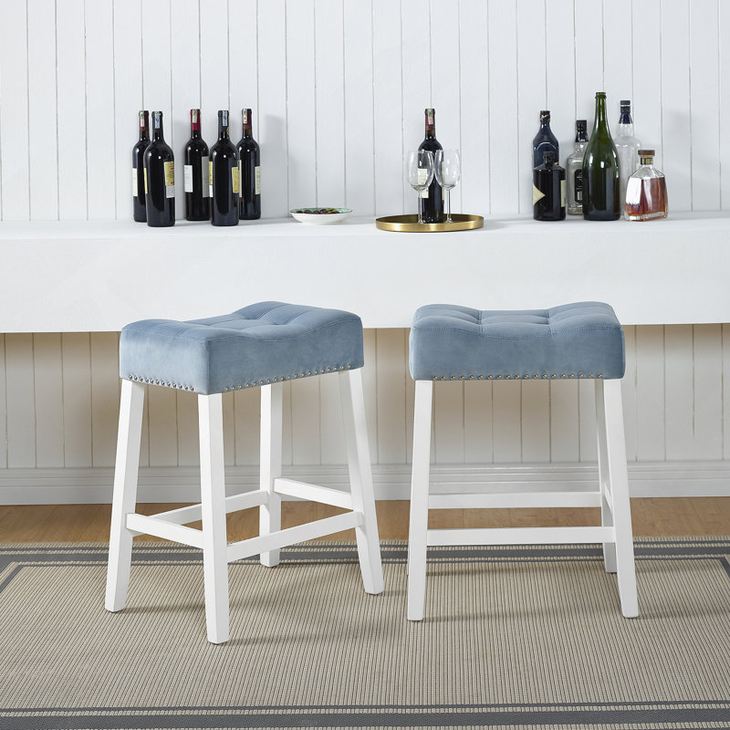 Ensemble de 2 tabourets à hauteur de comptoir en velours Morovo, Blue