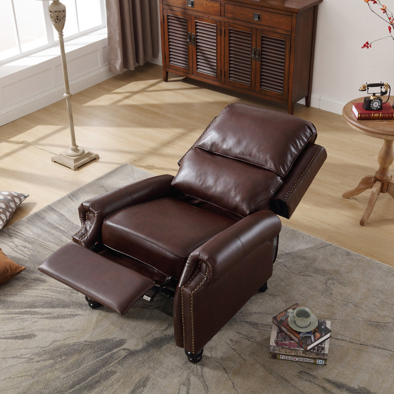 34.3'' Wide Classic And Upholstered Push Back Recliner With Trim (Set Of 2), Dark Brown