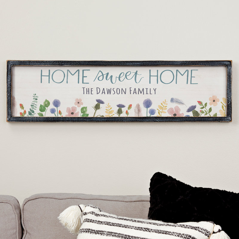 Art textuel sur bois Home Sweet Home - cadre flottant, Blsckwash encadré