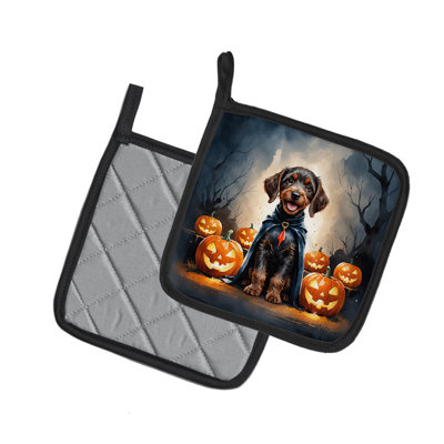 Caroline's Treasures German Wirehaired Pointer Puppy Halloween Pair Of Pot Holders In Multicolor