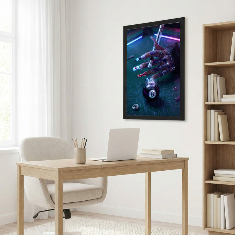 Art mural encadré en bois noir pour salon, chambre à coucher, bureau ou vestibule - décoration murale décorative avec art Cyberpunk